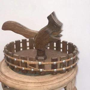 Vintage French Squirrel nutcracker Wood Alpine Glass Eyes Bowl Basket - Picture 1 of 12