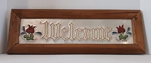 Vintage 19" Wood Framed Hand Punched Tin Welcome Sign - Picture 1 of 10