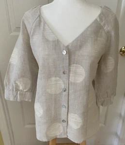 Symple NYC Size L Linen Cotton Button Up Shirt Short Sleeve Natural Oatmeal New - Picture 1 of 9