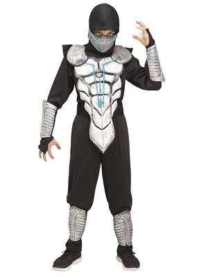 Fun World Deluxe Lightning Ninja Light-Up EL Child 9pc Boy Costume, Silver Black - Image 1 of 3
