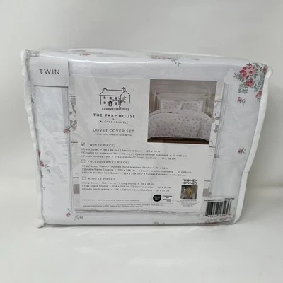 Rachel Ashwell Shabby Chic 2 件套 TWIN Rosebury 被套和假套装白色/粉色 — 第 1/2 张图片