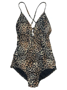 Vintage Billabong Damen kleiner Einteiler Badeanzug Leopardenmuster Spitze vorne Y2K - Bild 1 von 8