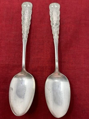 2 cucharas sopera vintage 1835 R. Wallace AI plateadas rosa victoriana patrón floral 8" Foto 1 de 4