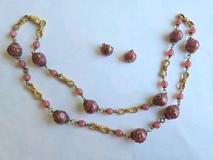 Vintage Wedding Cake Goldtone Bead Necklace And Earring Set Beautiful JL - Picture 1 of 7