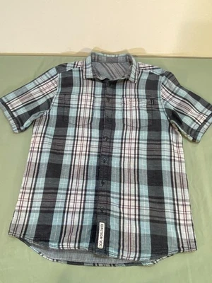 KAVU 短袖双面衬衫绿色黑色格子男式中号很好! — 第 1/4 张图片