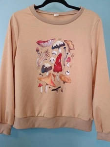 Soft Mushroom Sweatshirt Women's M Forestcore fairycore Cottagecore Nature - Picture 1 of 9
