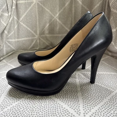 NINE WEST Pumps Sz 7.5M Black Leather Classic 4” Heels Stiletto Platform ROCHA - Image 1 of 4