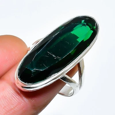 Anillo de joyería de plata de ley 925 hecho a mano con piedras preciosas de diopsido cromado tamaño 7,5 l391 Foto 1 de 3