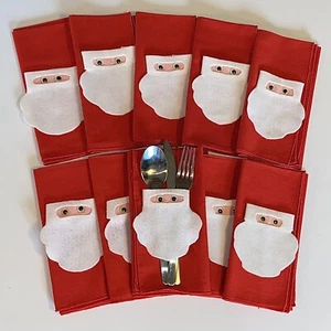 10 Vintage handgefertigte kitschige Santa Filz Besteck Halter/Ringe + Abendessen Servietten - Bild 1 von 9