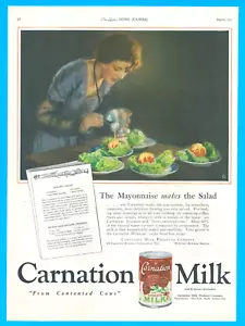 1923 LATTE GAROFANO arte antica STAMPA AD latticini insalata ricetta condimento in scatola - Foto 1 di 1