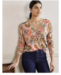 Boden V Neck Pink Floral Printed Sweater Size 8 - Picture 1 of 6
