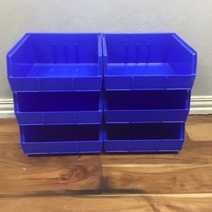 ULINE S-12417 Plastic Stackable Bins - 11x11x5" Blue,  Lot Of 6 - Picture 1 of 7