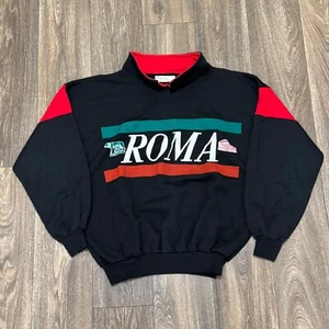 VTG Rome Collared Sweatshirt Men's Large Black Roma Italy Single Stitch 80s - Picture 1 of 9