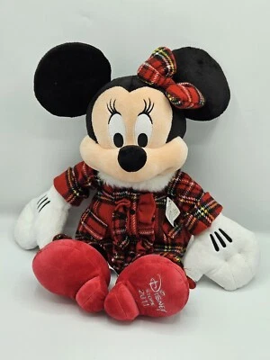 DISNEY STORE MINNIE MOUSE PELUCHE PELUCHE BAMBOLA NATALE ROSSO PLAID 2011 - Immagine 1 di 4