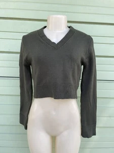New Zara Cropped V-Neck Cardigan Sweater Olive Green Long Sleeve size M #7259 - Picture 1 of 7