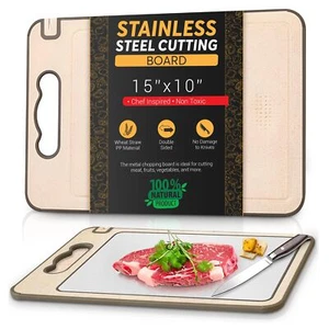 Stainless Steel Cutting Board Double Sided Kitchen Chopping Board 304 Stainle... - Picture 1 of 6