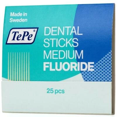TePe Dental Wood Stick - Medium With Fluoride - Pack Of 25 Sticks