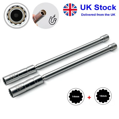 2Pcs 14+16mm Spark Plug Socket Wrench Removal Tool 12 Point Magnetic Thin Wall