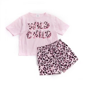 Childrens / Girls 'Wild Child' Pink Animal Print Shorts Pyjama Pajama Set 7-13yr - Picture 1 of 2