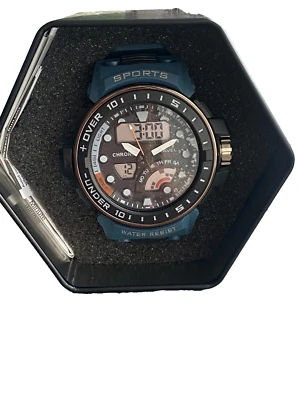 Ravel Adults Ana-Digi DIGITAL Dual Time Water Resistant 5ATM  Blue Strap New - Image 1 of 2