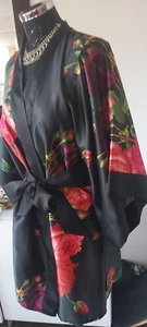 TED BAKER 12/14 Satin Kimono Robe Black Roses NEW with 1 defect - Picture 1 of 14