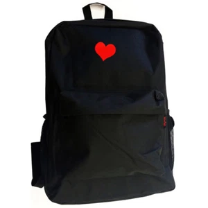 Red Heart Love symbol Black School Backpack Bag - Picture 1 of 3