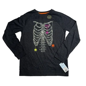 Boys Halloween Glow in the Dark Long Sleeve Graphic T-Shirt Gray Size Large - Picture 1 of 9