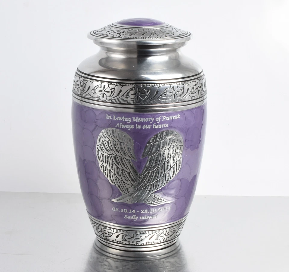 Adult Cremation Ashes Large Funeral Urn Purple And Silver Angel Wing - Image 1 of 2