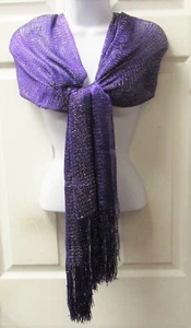 Dark Purple Mesh Sparkle Scarf Shawl Wrap Wedding Bridal Formal Evening Prom - Picture 1 of 4
