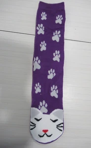 GIRLS SOCKS. CAT FACE. GRAY. PURPLE SOCKS - Picture 1 of 2