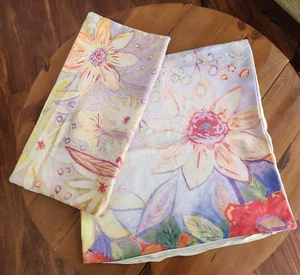 Juego de 2 fundas de almohada tejidas pastel floral con cremallera de mezcla de lino cuadradas 17”x17” nuevas sin etiquetas - Imagen 1 de 5
