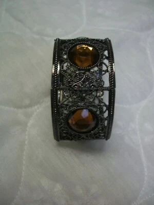 APT 9 Jet филигранный металлический 7 «эластичный браслет/коричневый граненый кристалл бисер акценты - Изображение 1 из 4