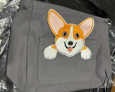 Bolso Mensajero Gris Con Corgi Perro Bordado En La Parte Frontal De La Bolsa - Nuevo Foto 1 de 4