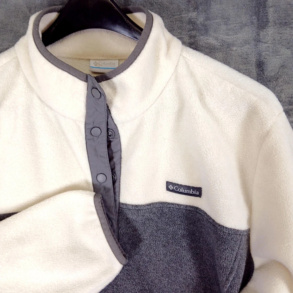 Columbia Sweater Womens 3XL White Gray Fleece Snap Mock Neck Pullover - Image 1 of 4