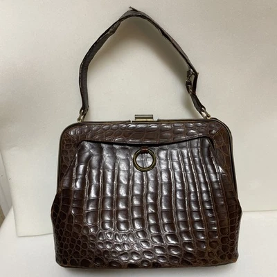 Bolso de mano Dietsch cocodrilo cocodrilo antiguo cuero años 50 60 Foto 1 de 4