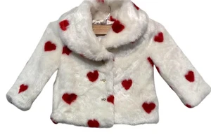 Chaqueta Janie and Jack Niñas 12-18 Meses Blanco Rojo Corazones Imitación Piel Botón Frontal - Imagen 1 de 7