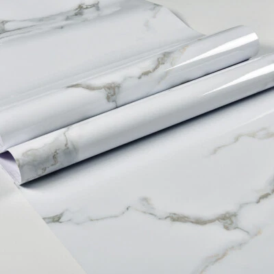 White Marble Peel and Stick Film Removable Contact Paper Self Adhesive Wallpaper - Image 1 of 3