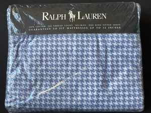 NEW~ RARE! RALPH LAUREN *KING DEEP FITTED Addison BLUE White Houndstooth Sheet - Picture 1 of 8