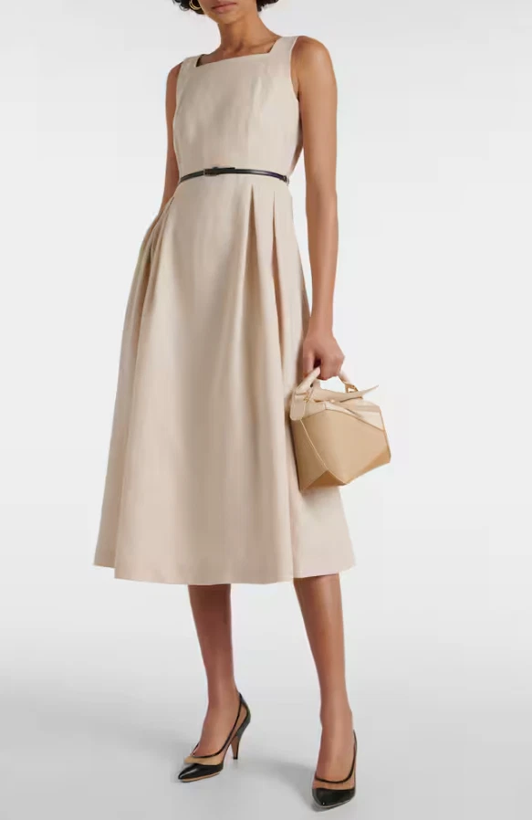 'S Max Mara Cipro льняной льна бежевый платье без рукавов - размер 0 - розничной $1150 - Изображение 1 из 4