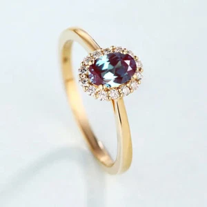 Alexandrite Engagement Ring Oval cut 18k engagement ring Women Wedding Diamond - Picture 1 of 4