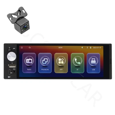 Reproductor multimedia para automóvil pantalla táctil 1 Din para CarPlay inalámbrico BT con cámara gratuita Foto 1 de 4