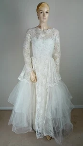 HERMOSO VESTIDO DE NOVIA BLANCO VINTAGE ANTIGUO MEDIADOS DE SIGLO AÑOS 50 8 10 - Imagen 1 de 9