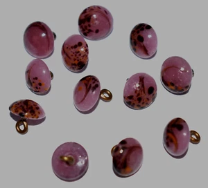 VINTAGE purple BUTTONS JAPANESE GLASS BEADS • 9mm • random MOTTLED pattern - Picture 1 of 2