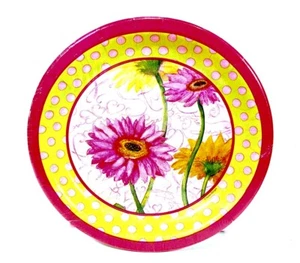 Spring Daisies Paper Plates,Polka Dots,Pink,Lime Green,Pkg.8xDinner Plate,8 3/4" - Picture 1 of 2