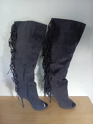 Женские США 9,5 над колена ботинки замши длиной бедра высоты загрузки высокий каблук с открытым носком - Изображение 1 из 4
