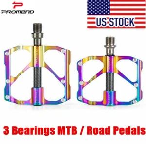 USA Ultralight Colorful Carbon Bicycle Pedals MTB Road Bike Pedals 3 Bearings - Picture 1 of 19