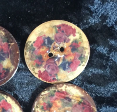 Large Natural Coconut Shell Rose Bouquet Lacquered Button 40mm Button Company - Image 1 of 2