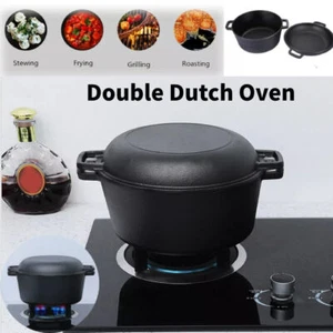 Fresh Australian Kitchen Pre-Seasoned Cast Iron Double Dutch Oven Casserole Pot - Picture 1 of 12