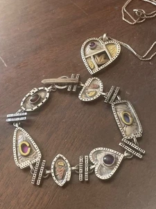 Susan Maria Sterling gemischte Metalle Armband mit Herz Sterling Anhänger Halskette - Bild 1 von 9