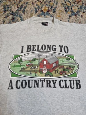 Camiseta Gráfica Vintage Años 90 Humorosa Country Club Talla M/L Granero Granero Tractor  Foto 1 de 4